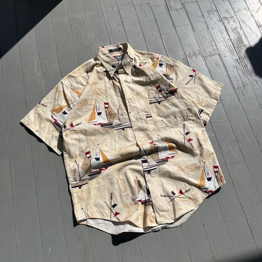 Vintage Chaps Ralph Lauren Sailboat AOP Graphic Button Up Shirt